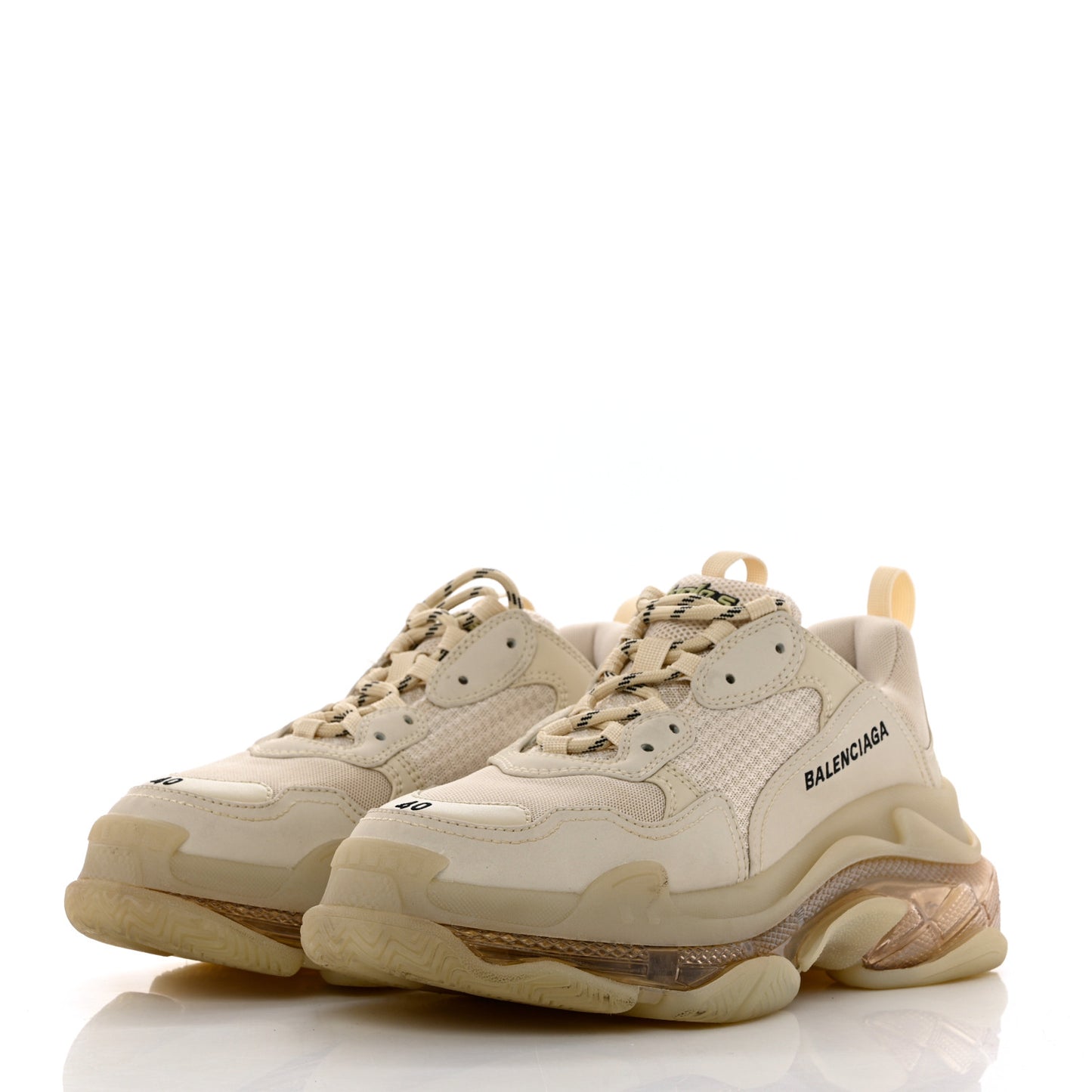 Fabric Mesh Clear Sole Mens Triple S Sneakers 40 Beige