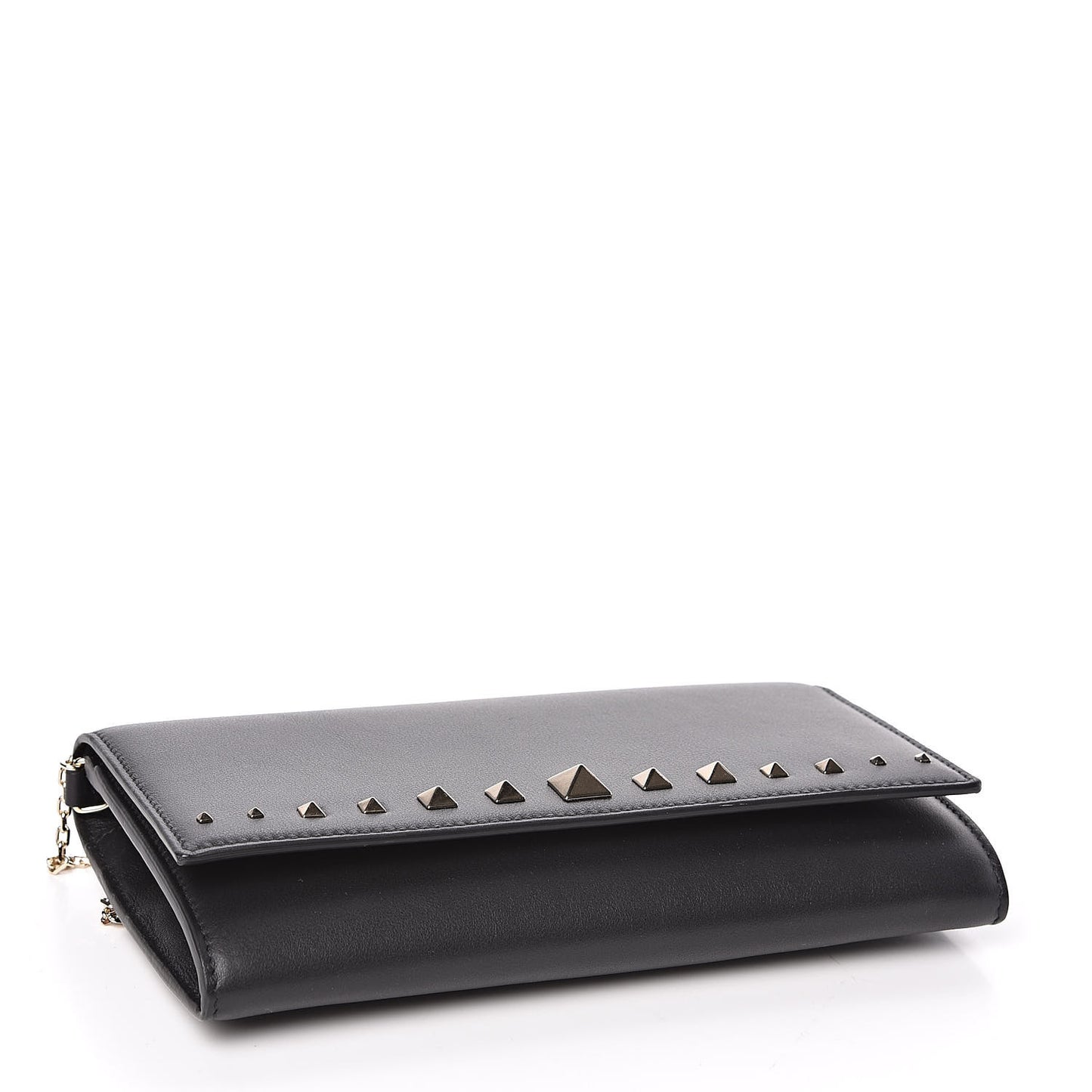 Vitello Rockstud Crossbody Wallet on Chain Black
