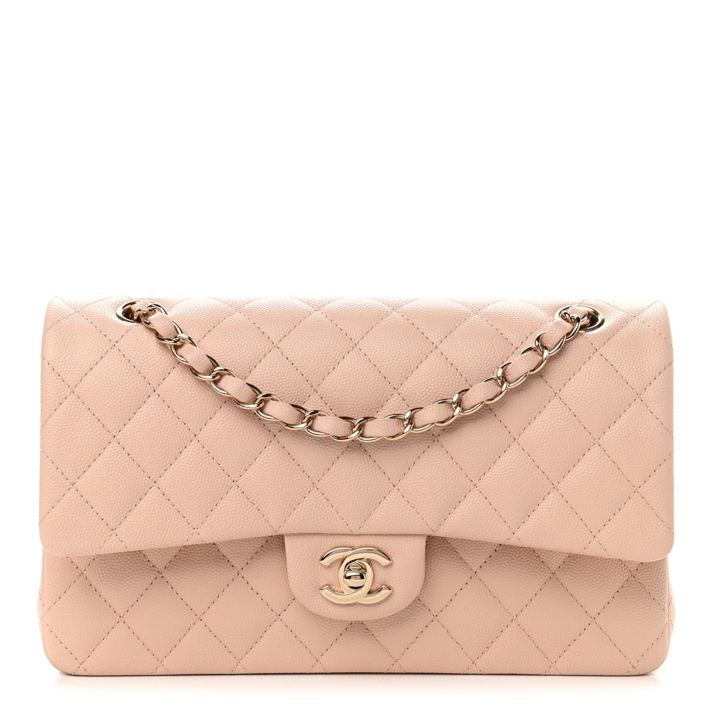 Caviar Quilted Medium Double Flap Light Beige