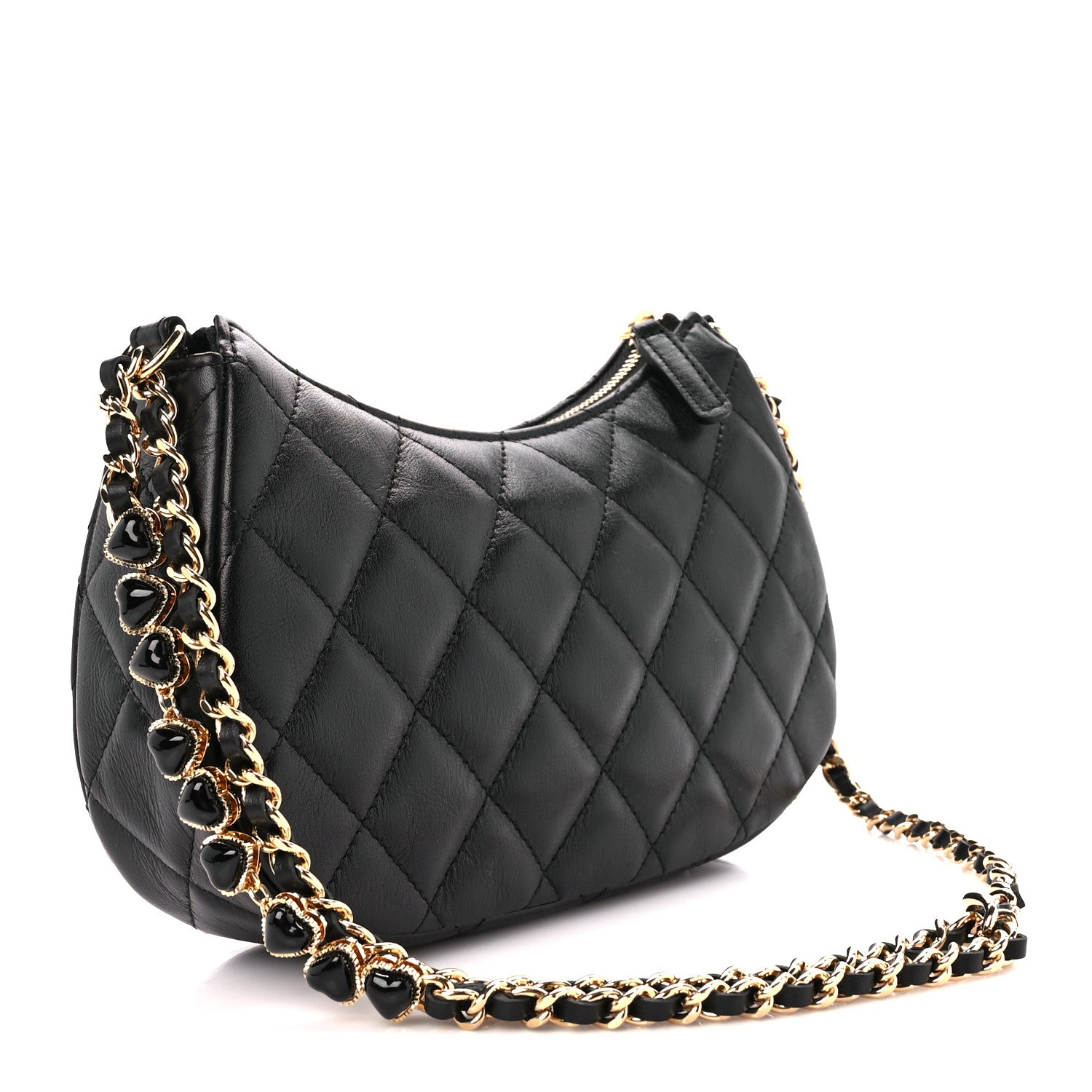 Chanel Shiny Crumpled Calfskin Quilted Enamel Heart Hobo Black 3 of 11