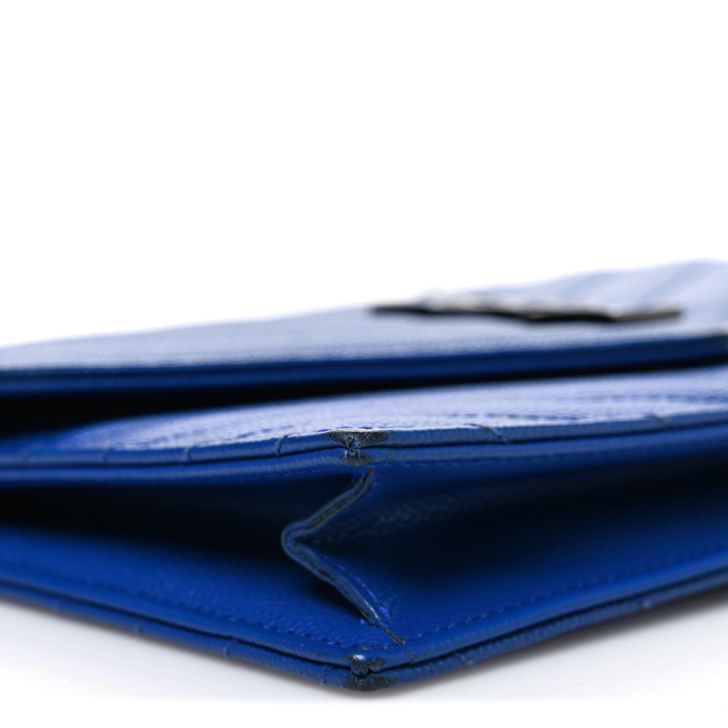 Grain De Poudre Matelasse Chevron Monogram Envelope Chain Wallet Blue Majorelle
