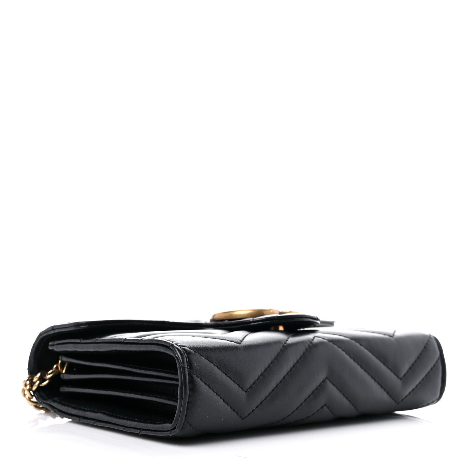 Gucci Calfskin Matelasse GG Marmont Chain Wallet Black 4 of 14