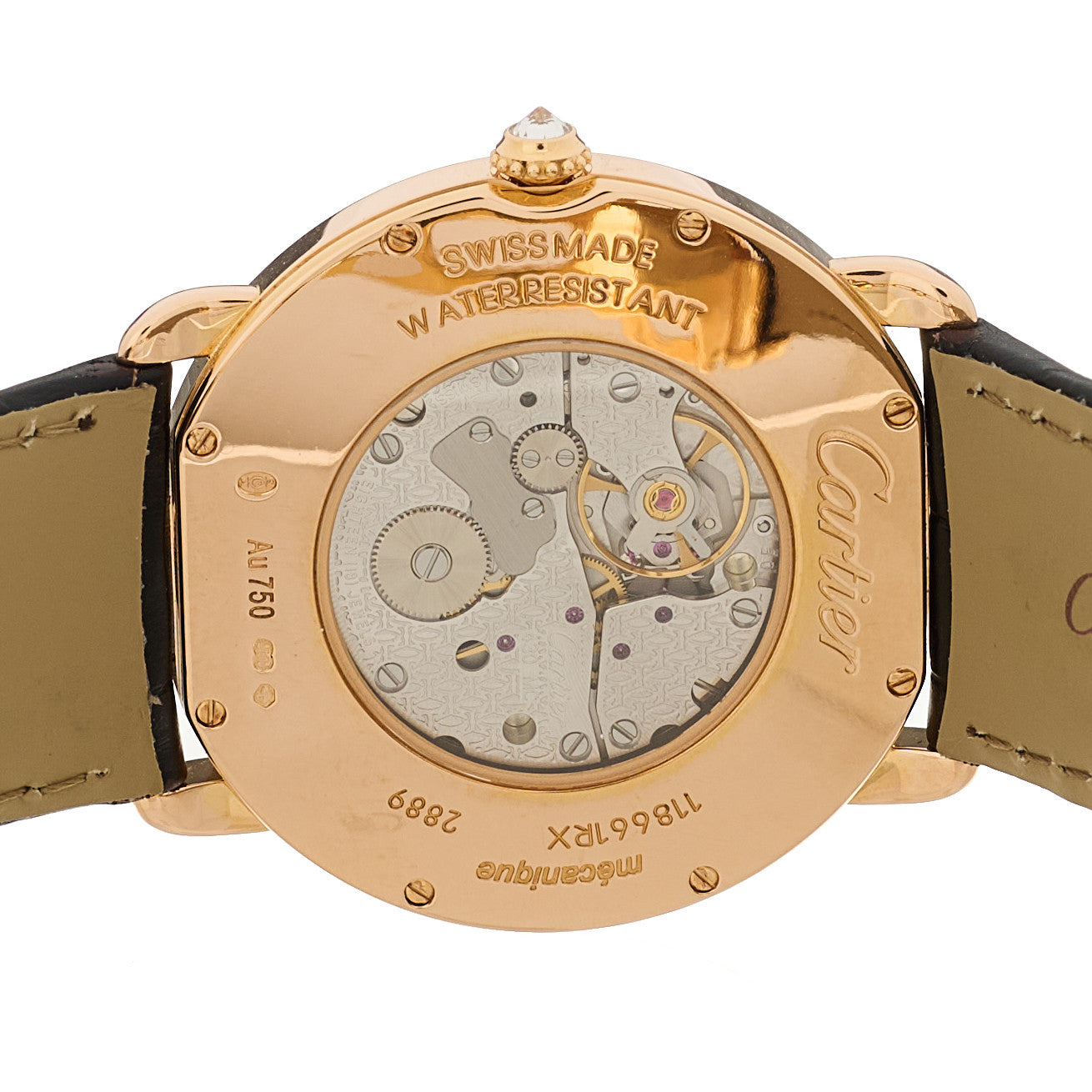 Cartier 18K Pink Gold Alligator Diamond Bezel 36mm Ronde Louis Manual Winding Watch Brown 4 of 5