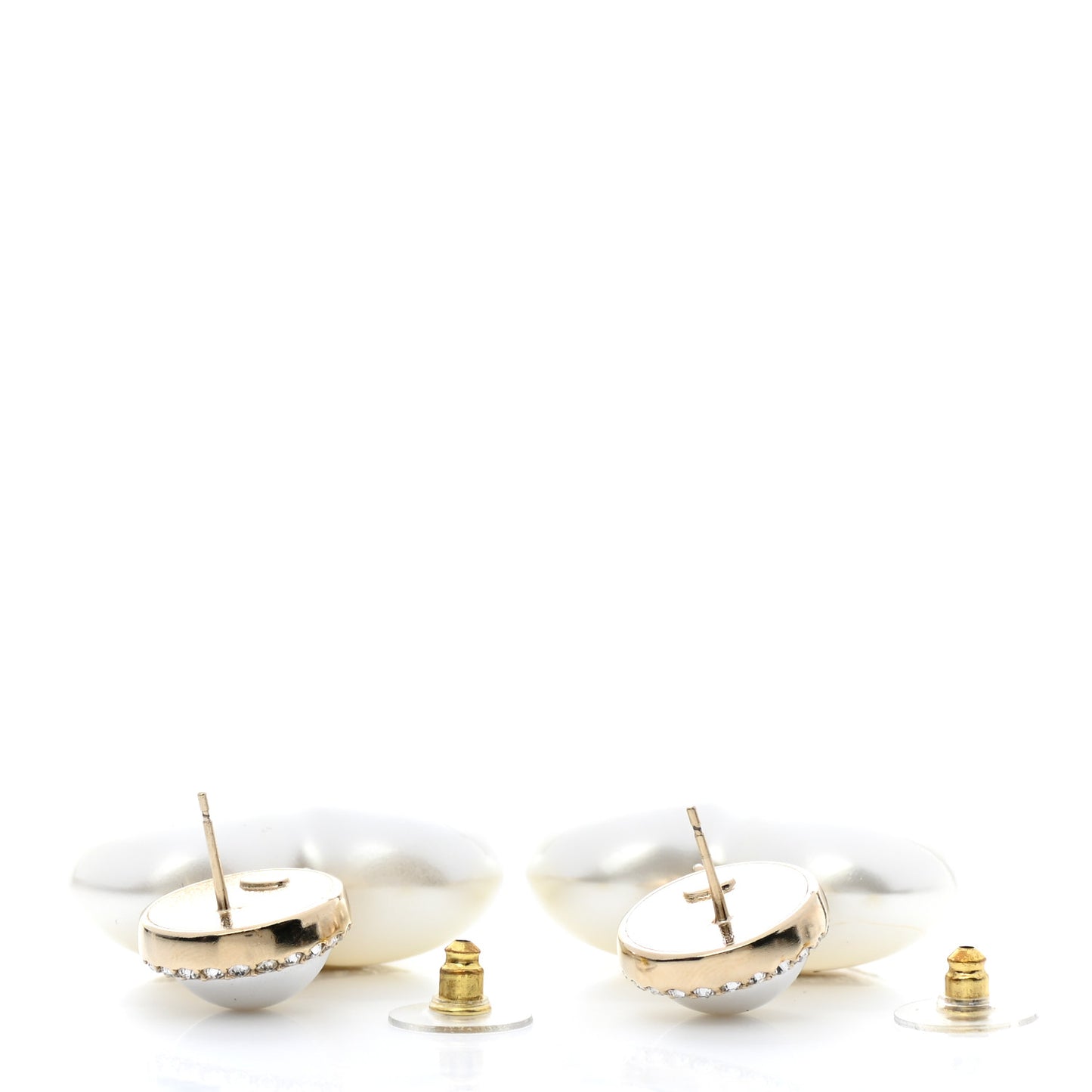 Pearl Crystal CC Heart Drop Earrings Gold