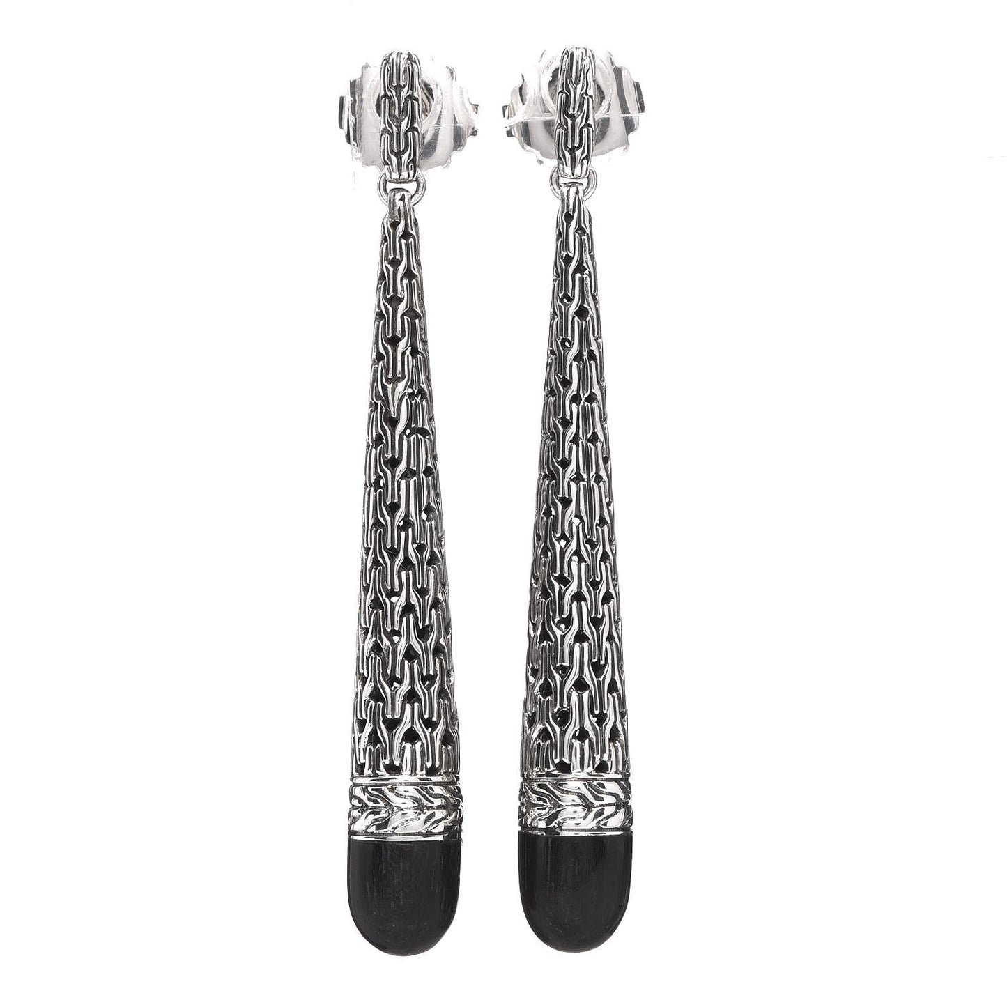 Sterling Silver Black Ebony Wood Classic Chain Drop Earrings