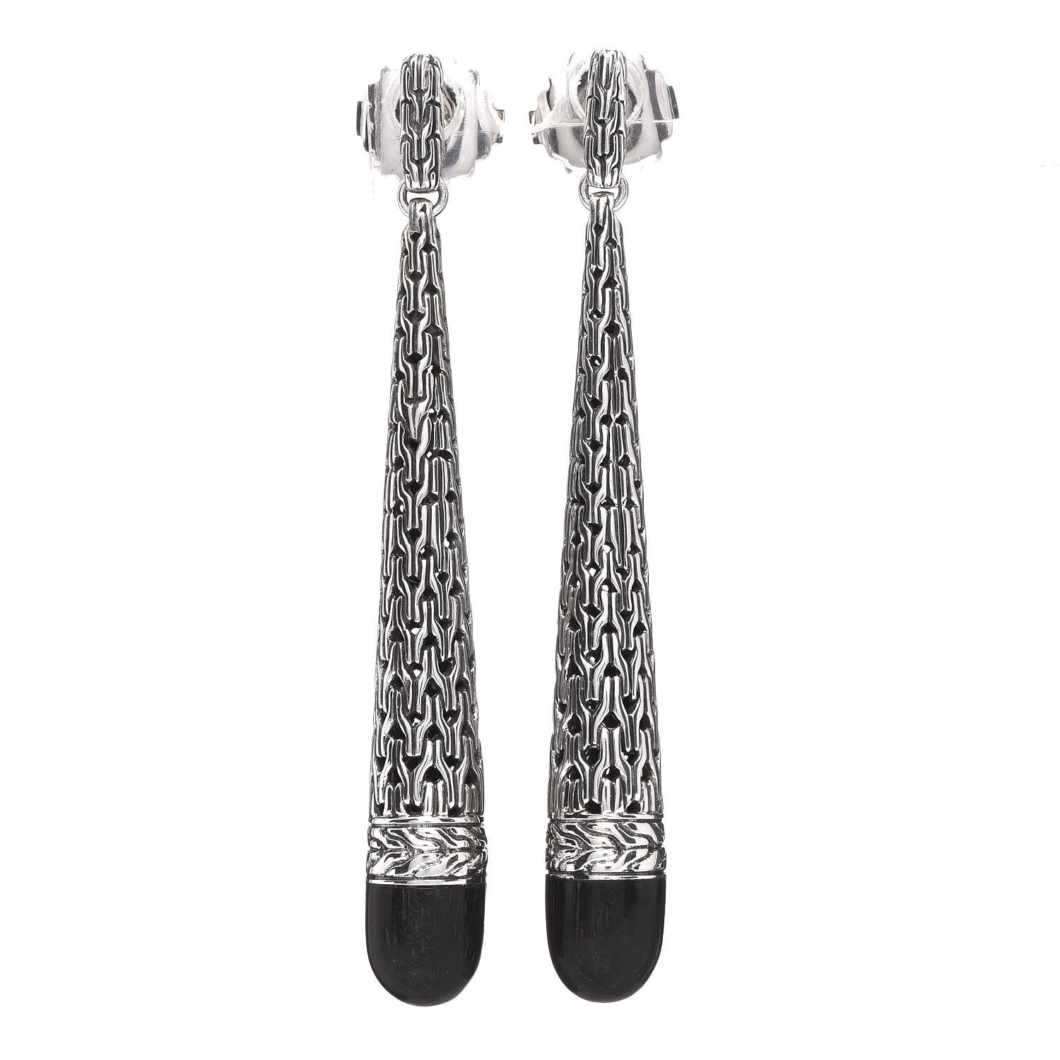 John Hardy Sterling Silver Black Ebony Wood Classic Chain Drop Earrings 1 of 5