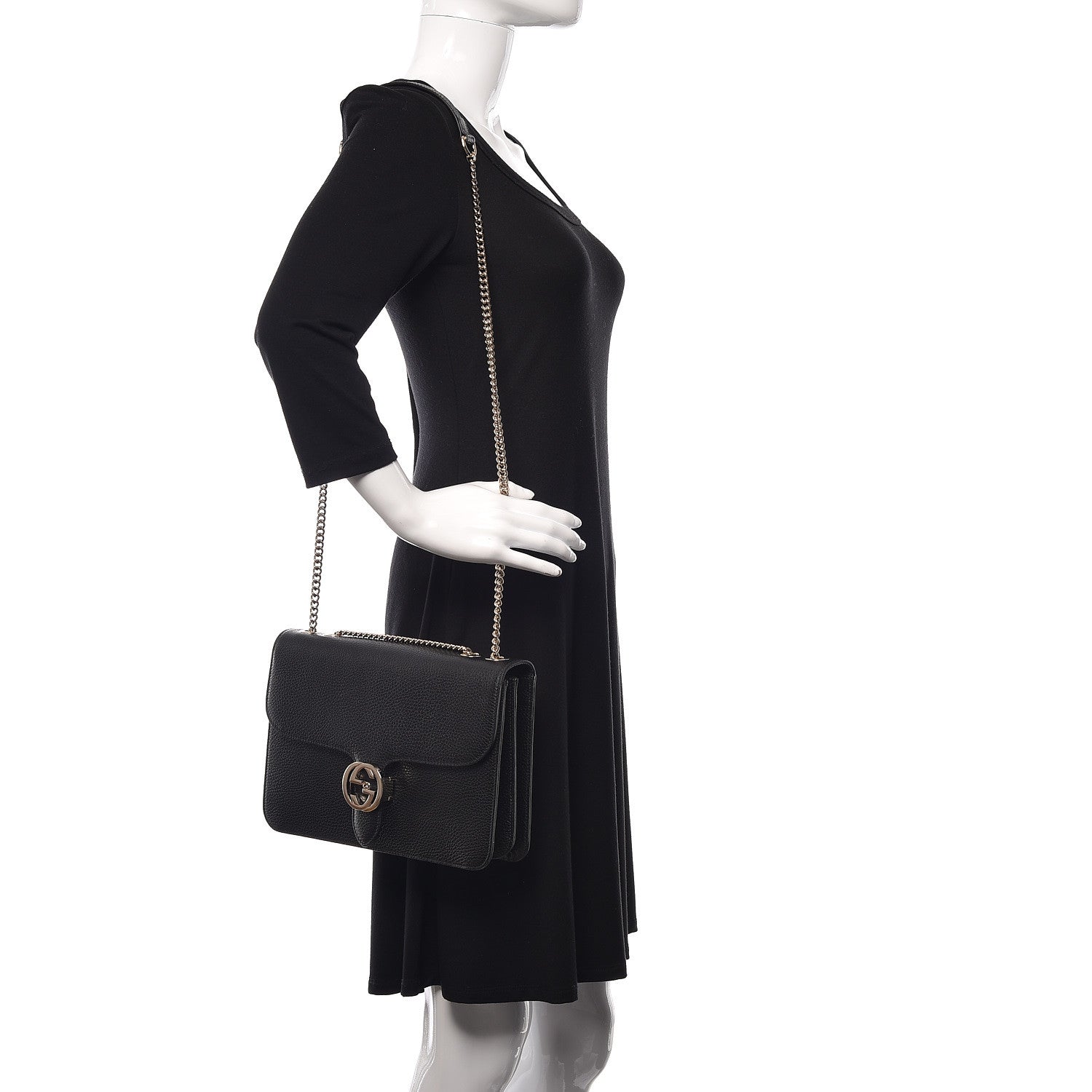 Gucci Dollar Calfskin Interlocking G Shoulder Bag Black 2 of 12