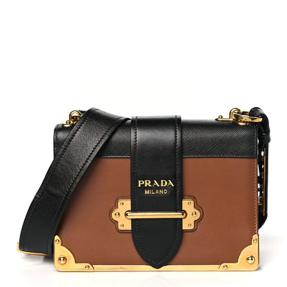 Prada City Calfskin Saffiano Cahier Bag Caramel Black 1 of 8