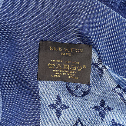 Louis Vuitton Silk Wool Monogram Shawl Blue 4 of 5