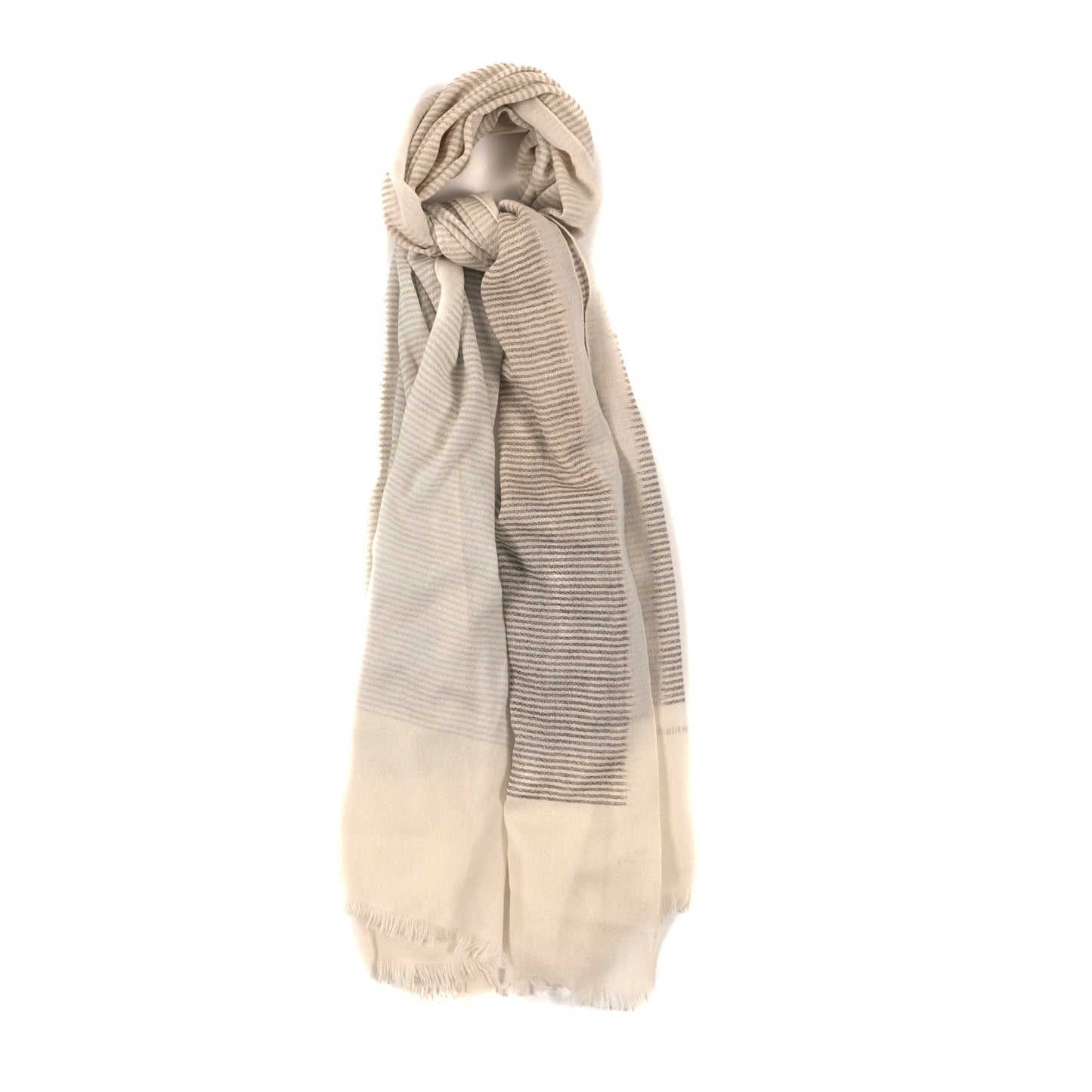 Cashmere Horizon Gradient Fringe Stole Ivory Gris