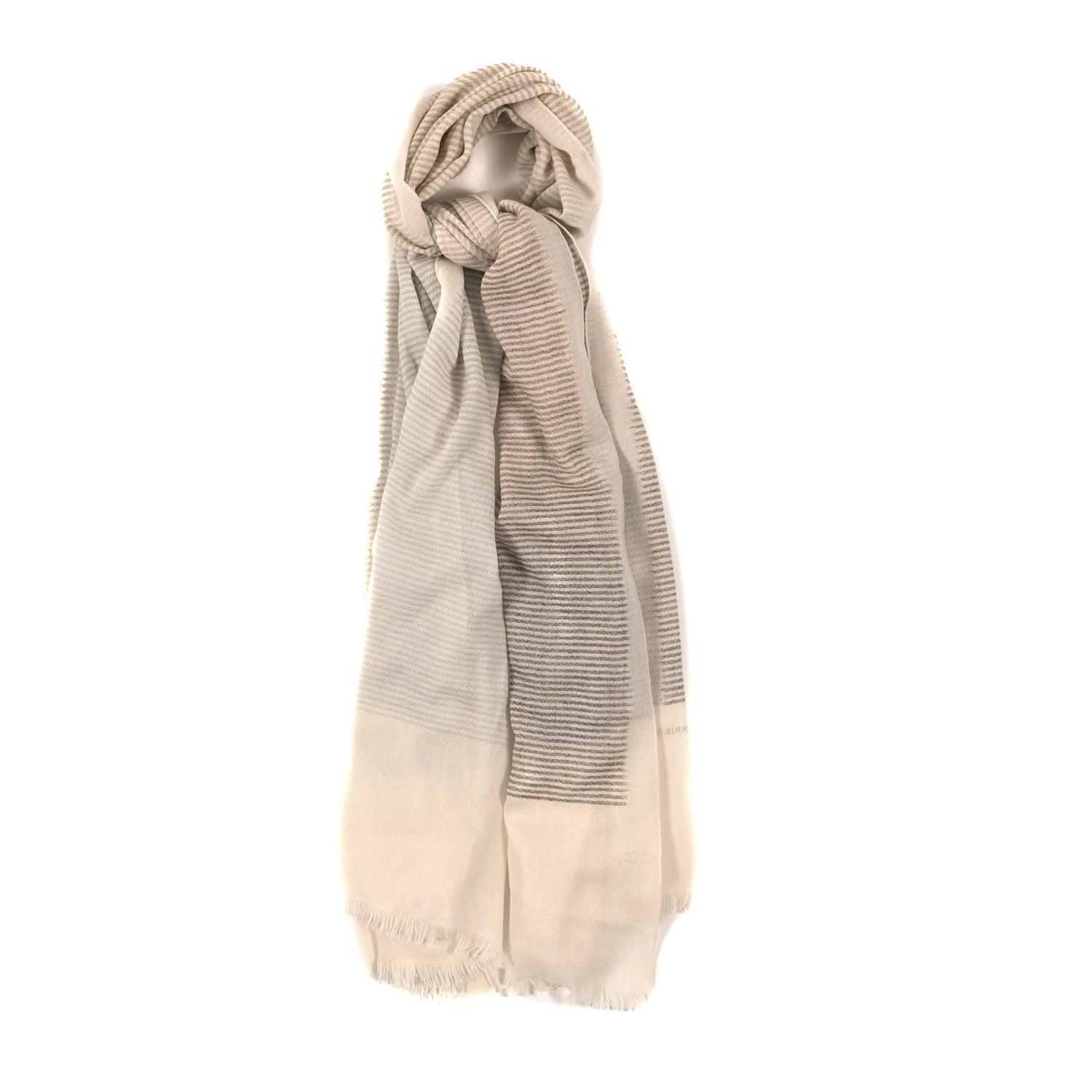 Hermes Cashmere Horizon Gradient Fringe Stole Ivory Gris 1 of 4