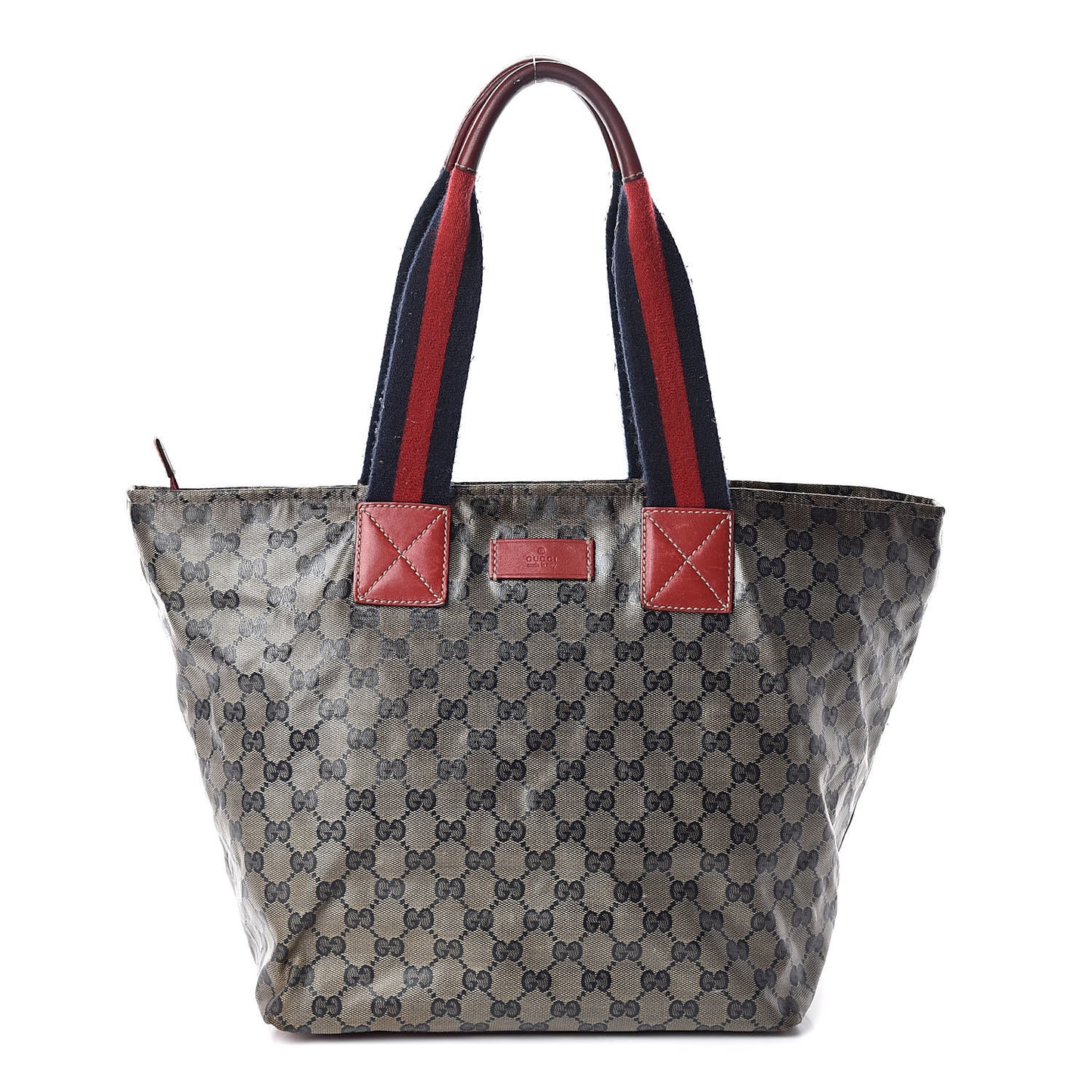 Crystal Monogram Large Web Handle Bucket Tote Red