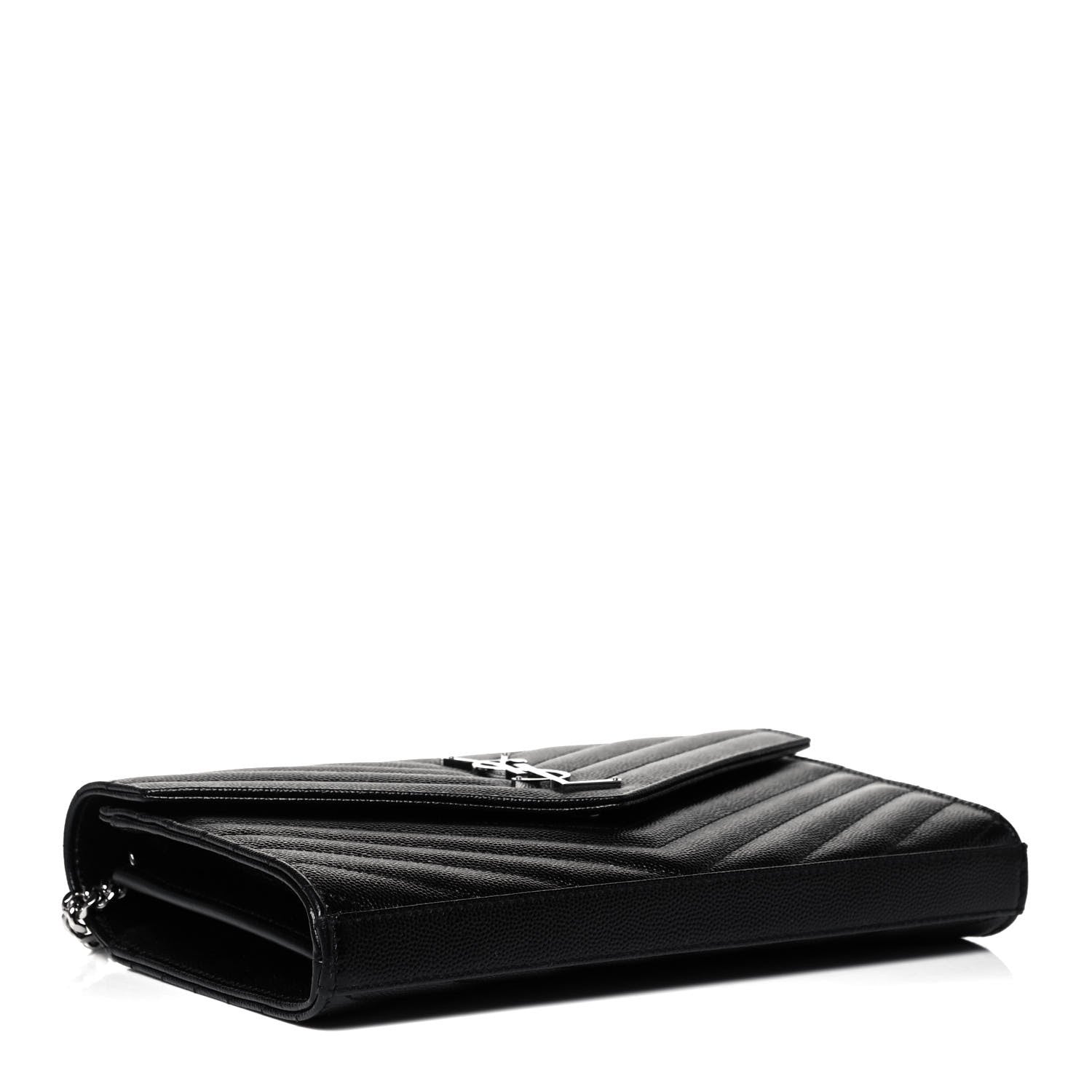 Saint Laurent Grain De Poudre Matelasse Chevron Monogram Chain Wallet Black 4 of 8