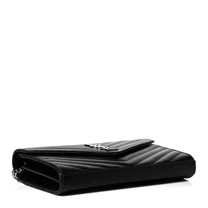Saint Laurent Grain De Poudre Matelasse Chevron Monogram Chain Wallet Black 4 of 8