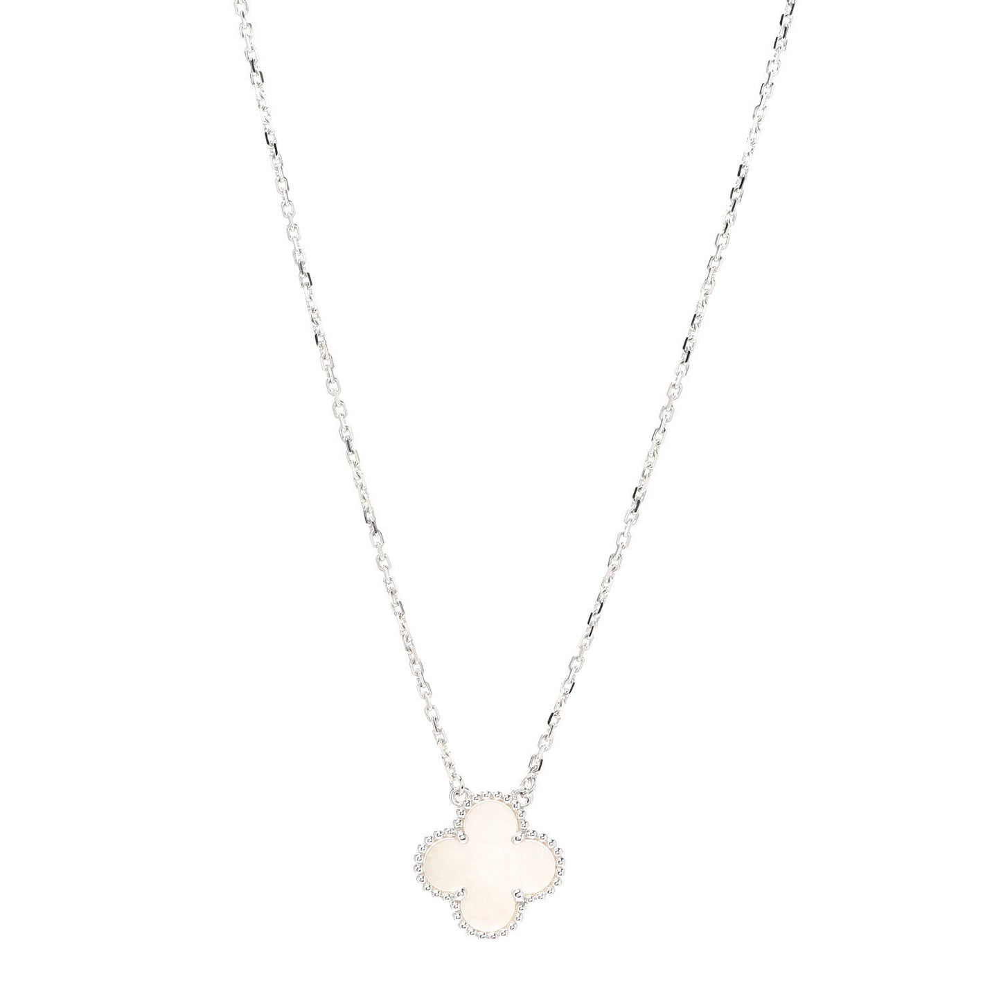 18K White Gold Mother of Pearl Vintage Alhambra Pendant Necklace