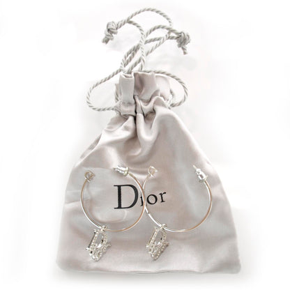 Christian Dior Crystal Logo Hoop Earrings Silver 1 of 4