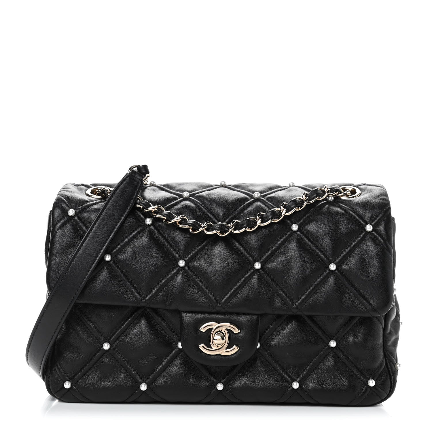 Chanel Lambskin Quilted Pearl Studded Flap Black 1 of 4