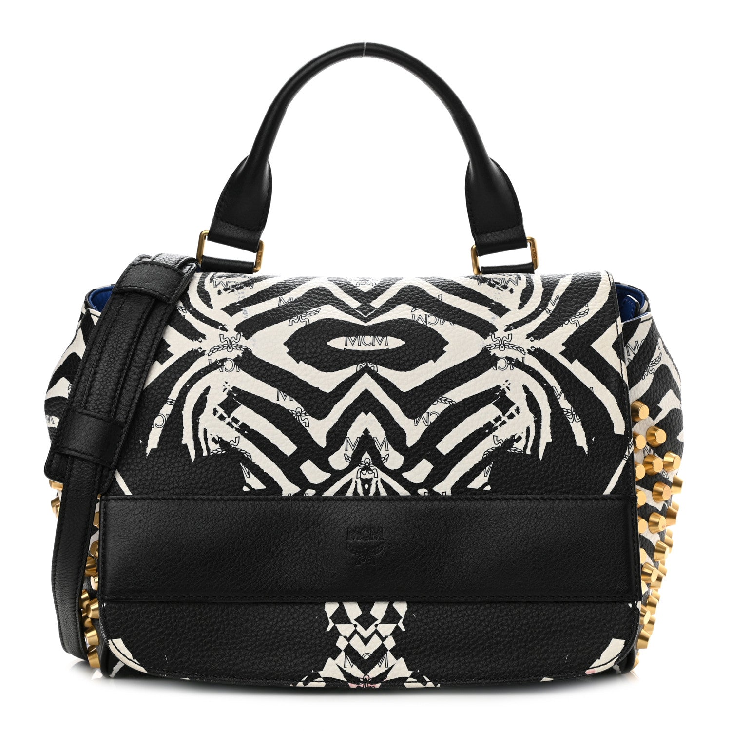 MCM Striped Visetos Funky Zebra Stud Keana Boston Black Blue 1 of 12