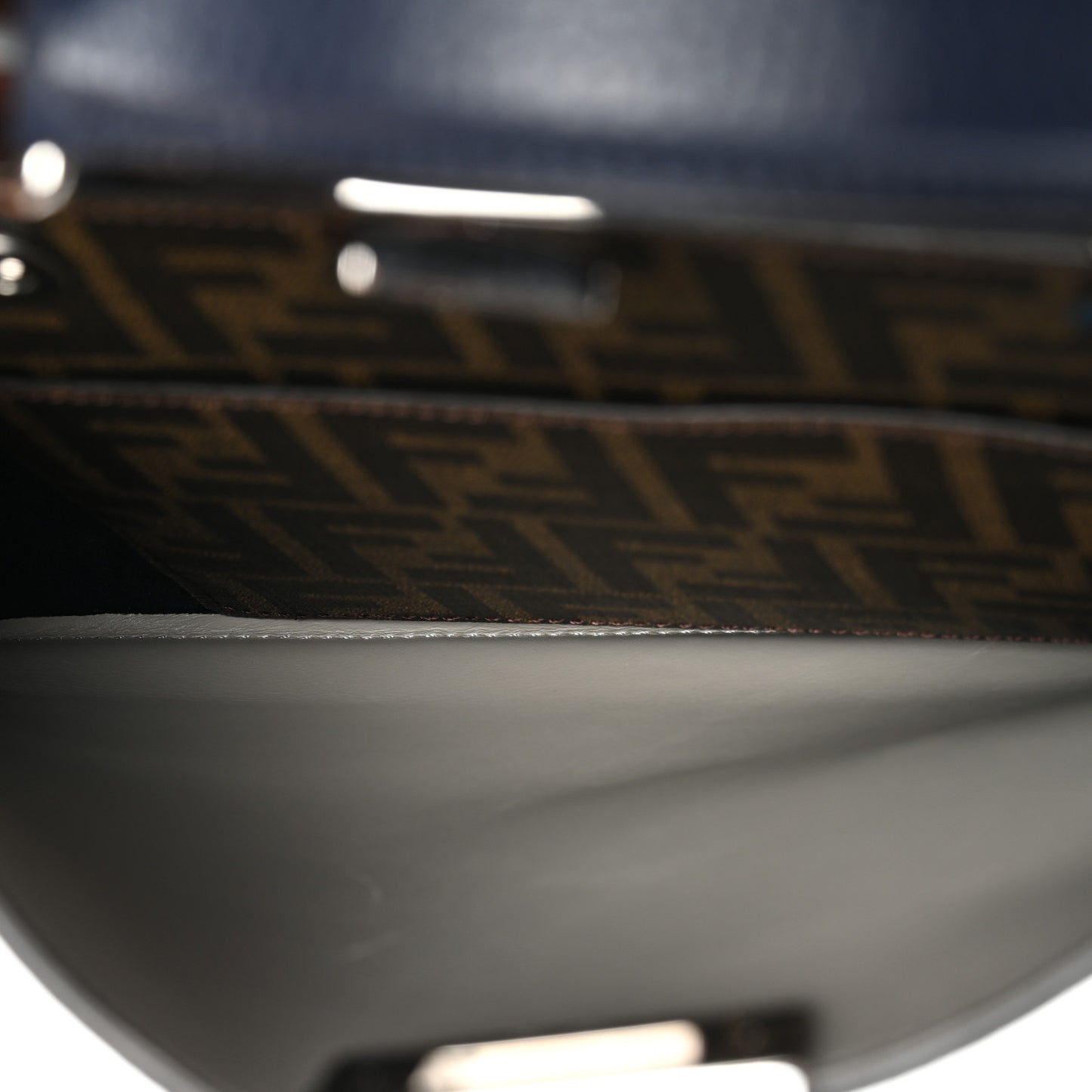 Cuoio Romano Vitello Cover Glazed Fabric Bi-Color FF 1974 Mini Peekaboo I SEE U Satchel Blue Dark Brown Tobacco Moro