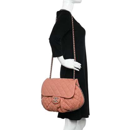 Chanel Washed Lambskin Quilted Medium Chain Around Messenger Salmon 2 of 12