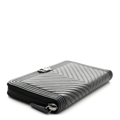 Chanel Calfskin Chevron Quilted Zip Around Boy Wallet So Black 4 of 8