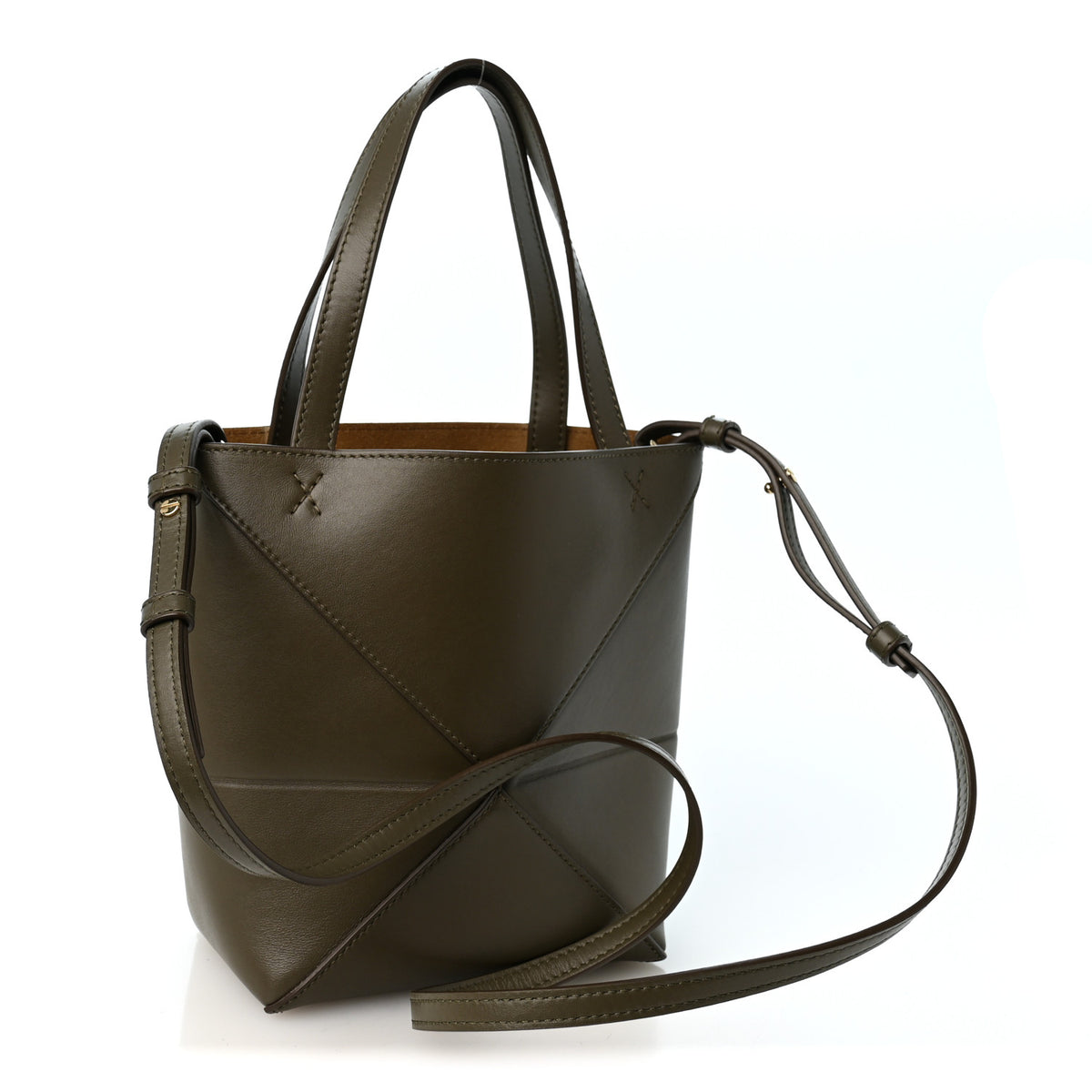 Loewe Shiny Calfskin Mini Puzzle Fold Tote Dark Khaki 3 of 11