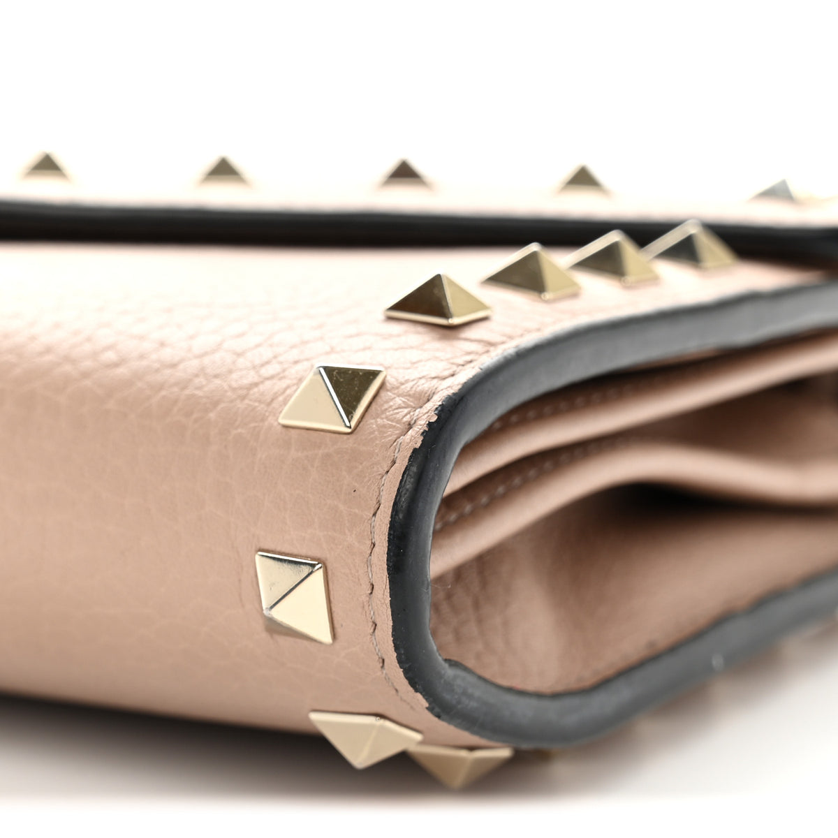 Pebbled Calfskin Rockstud Envelope Wallet on Chain Poudre