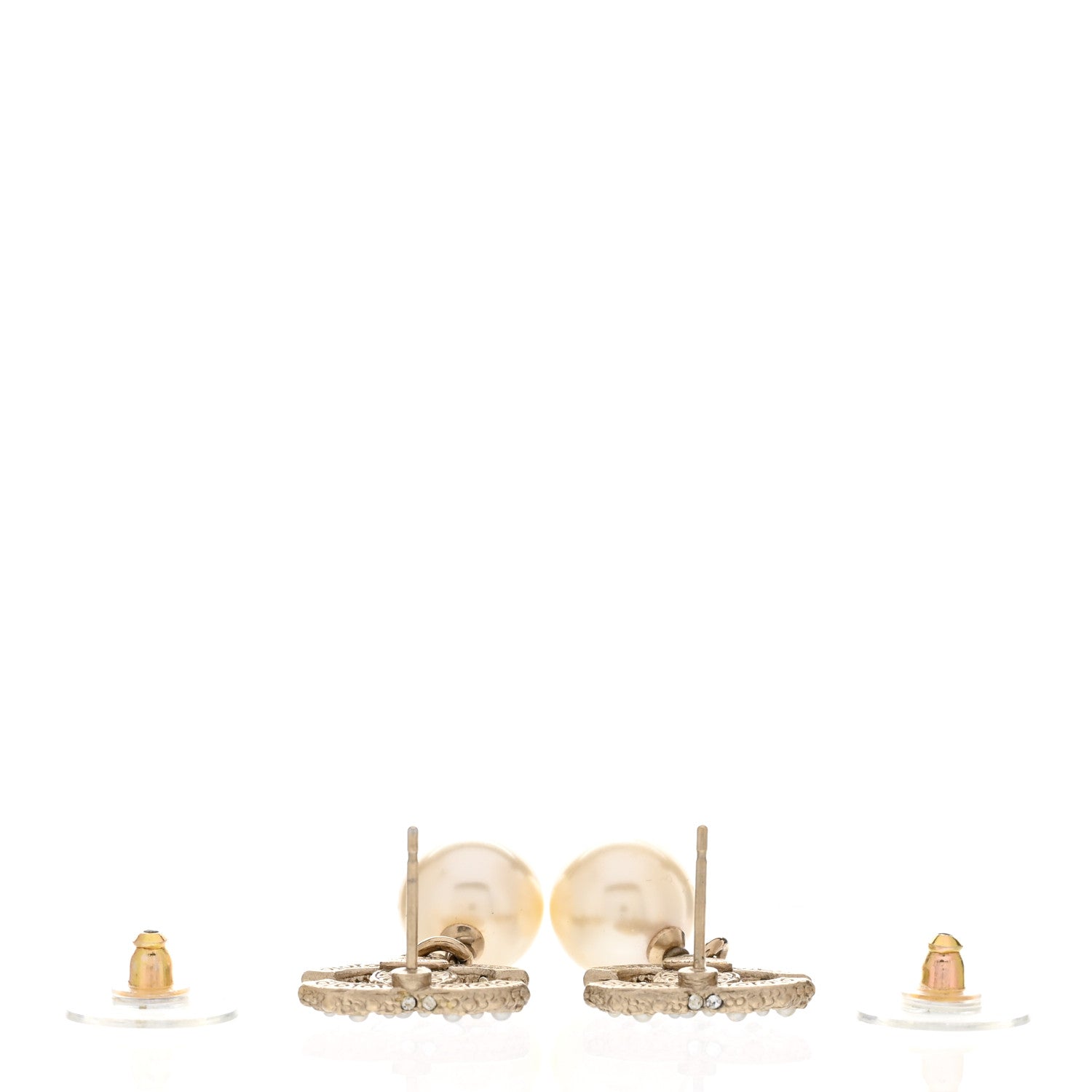 Chanel Pearl Crystal CC Drop Earrings Gold 3 of 5