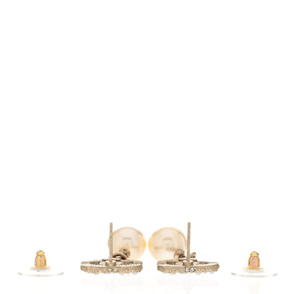 Chanel Pearl Crystal CC Drop Earrings Gold 3 of 5