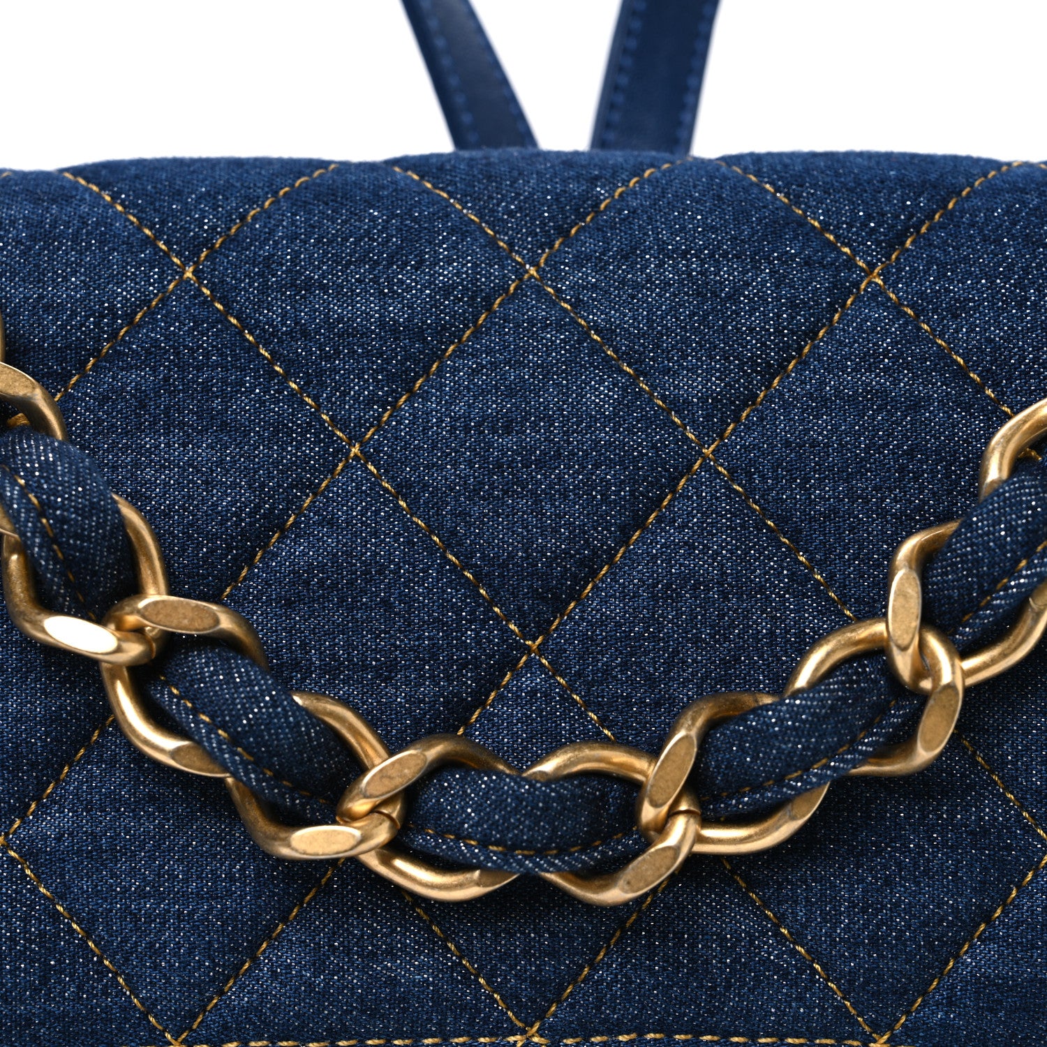 Chanel Denim Quilted Double You Backpack Blue Golden 8 of 10