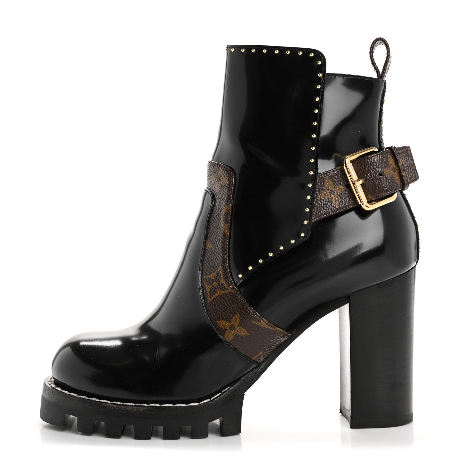 Louis Vuitton Glazed Calfskin Monogram Embellished Star Trail Ankle Boots 37.5 Black 1 of 14