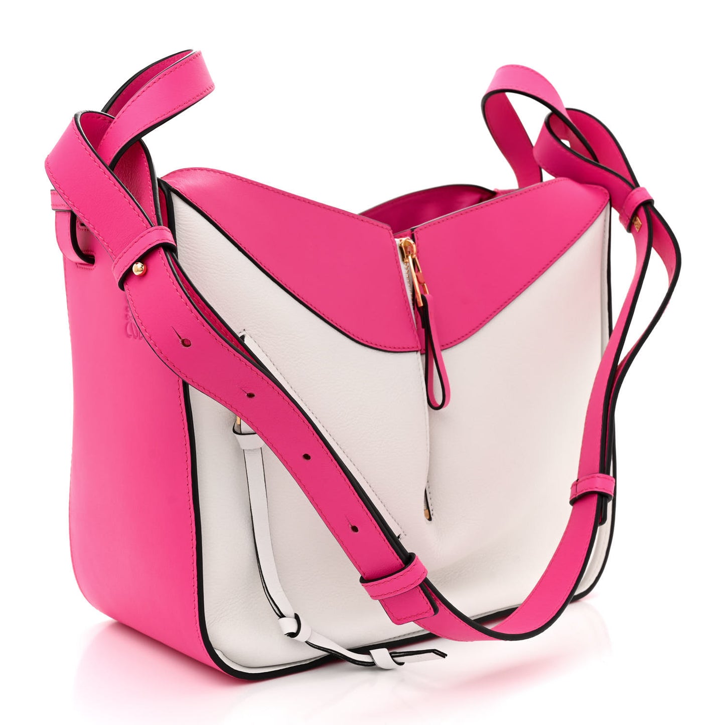 Calfskin Small Hammock Shoulder Bag Shocking Pink White