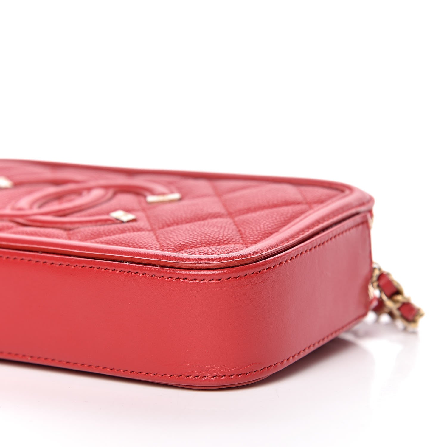 Chanel Caviar Quilted CC Filigree Clutch With Chain Red 12 of 13