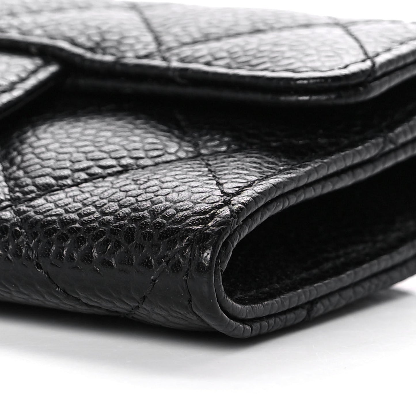 Caviar Quilted Flap Card Holder Wallet Black