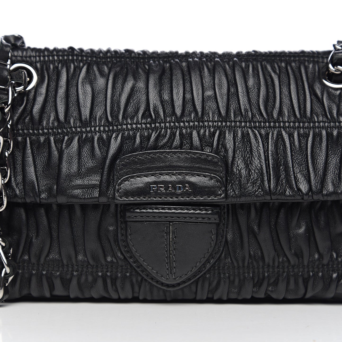 Nappa Gaufre Flap Chain Shoulder Bag Black