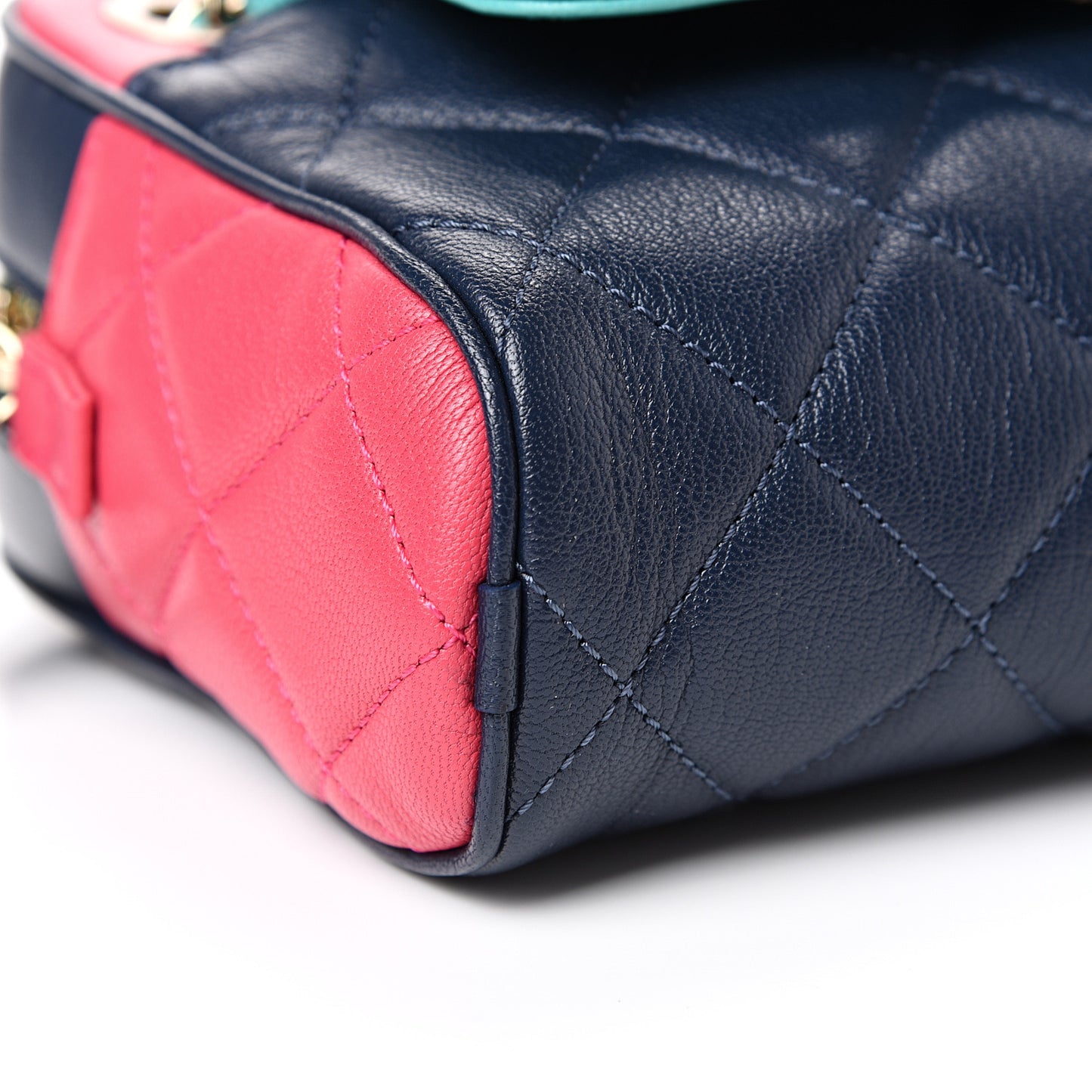 Goatskin Quilted Tri-Color Small In & Out Camera Case Navy Turquoise Pink