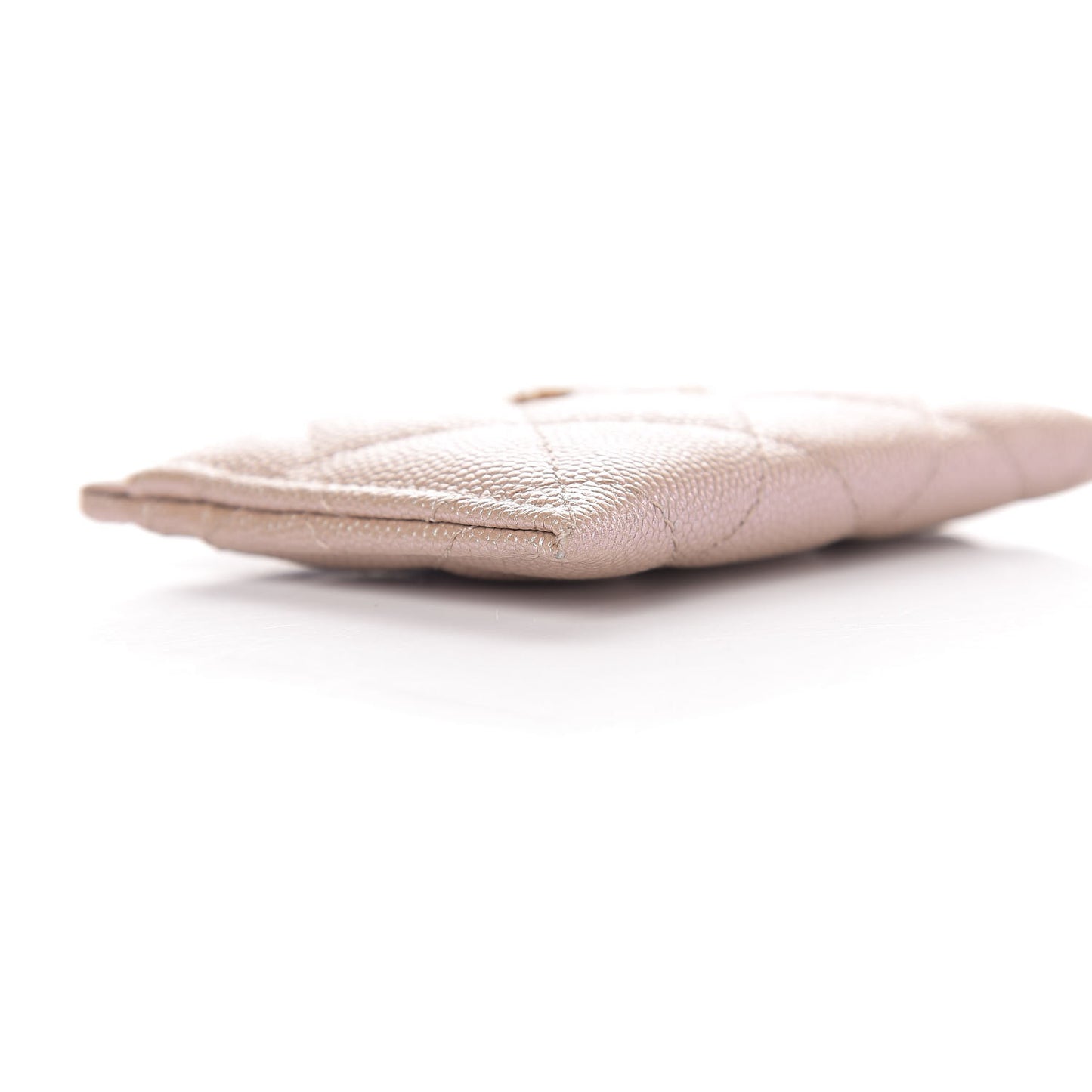 Iridescent Caviar Quilted Card Holder Beige