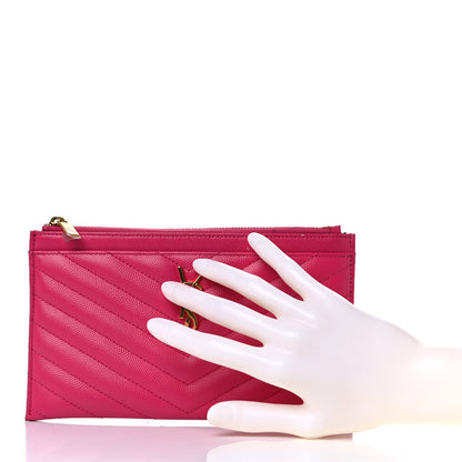 Saint Laurent Grain De Poudre Chevron Monogram Bill Pouch Fresh Fuschia 2 of 14