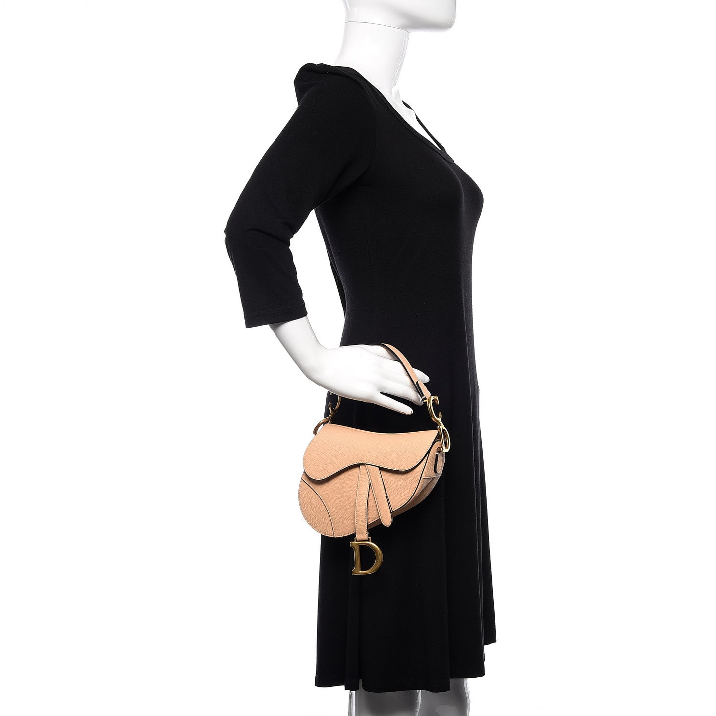 Grained Calfskin Mini Saddle Bag Nude