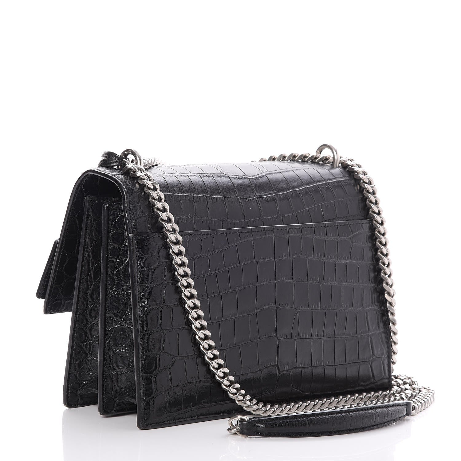 Saint Laurent Calfskin Crocodile Embossed Medium Monogram Sunset Black 3 of 10