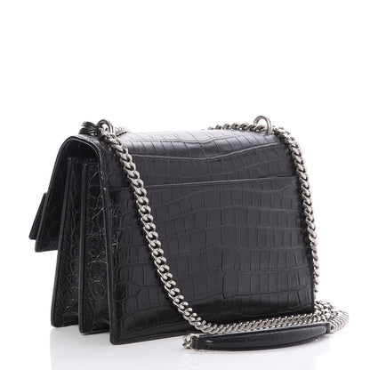 Saint Laurent Calfskin Crocodile Embossed Medium Monogram Sunset Black 3 of 10
