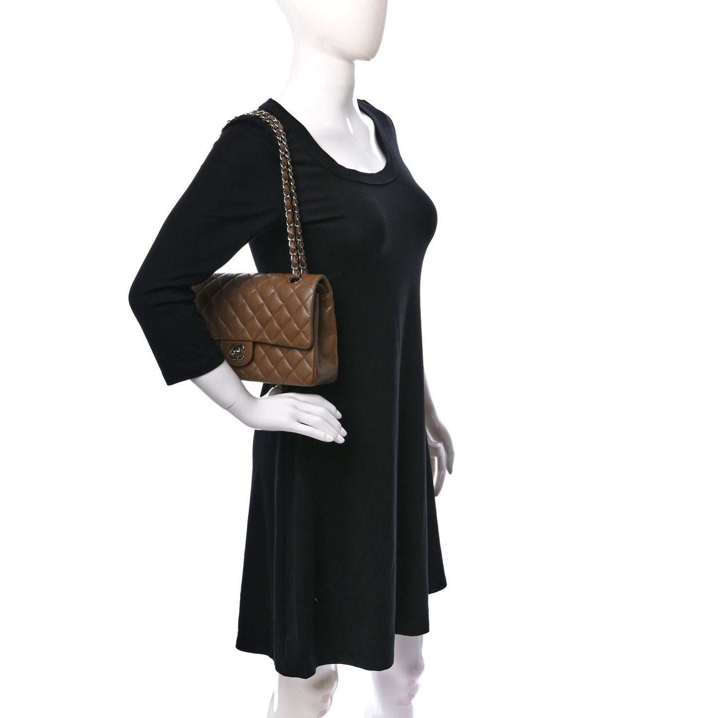 Caviar Quilted Medium Double Flap Dark Beige
