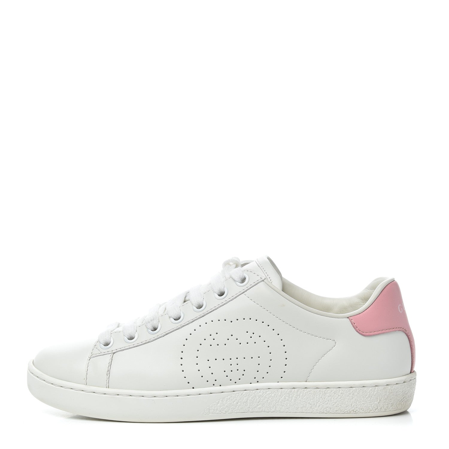 Gucci Calfskin Interlocking G Perforated Womens Ace Sneakers 35 White Wild Rose 1 of 14