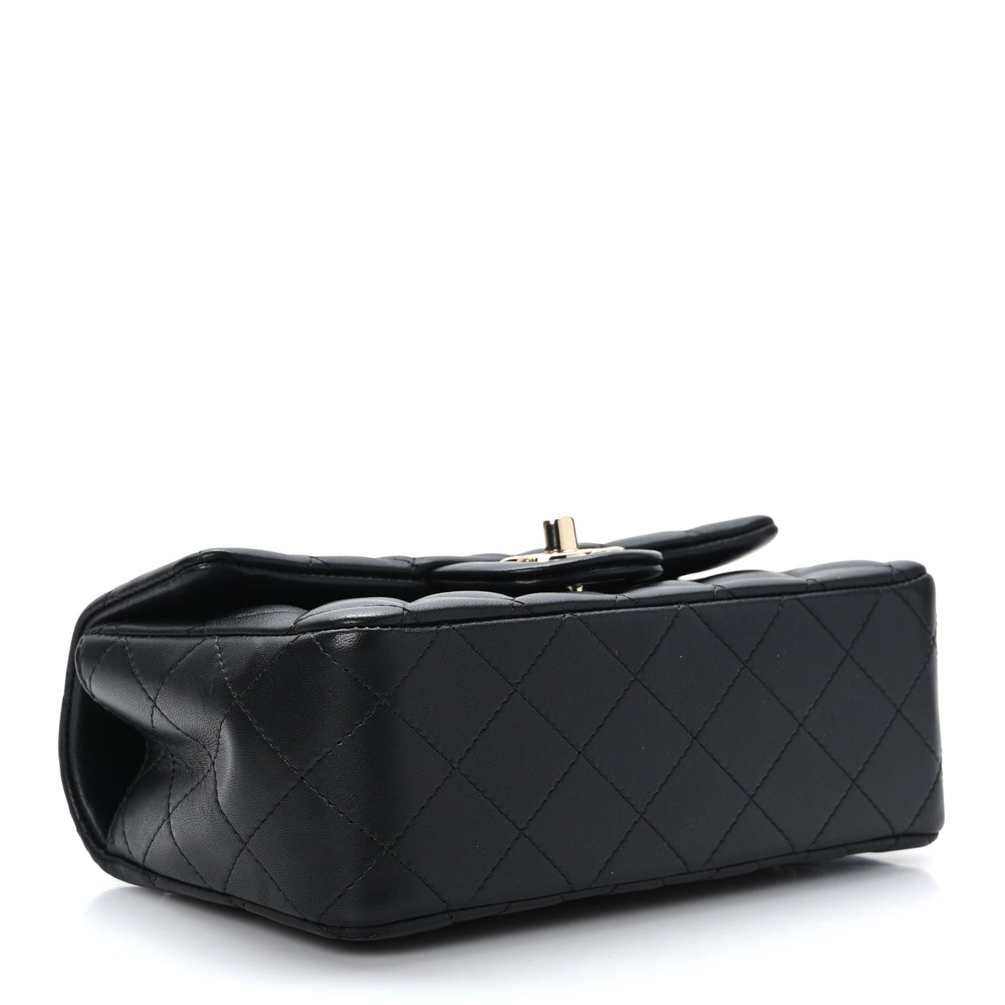 Lambskin Quilted Mini Top Handle Rectangular Flap Black
