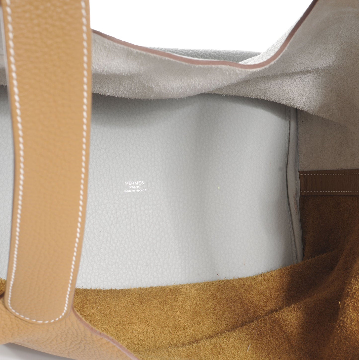 Taurillon Clemence Picotin Lock GM Kraft and Gris Perle