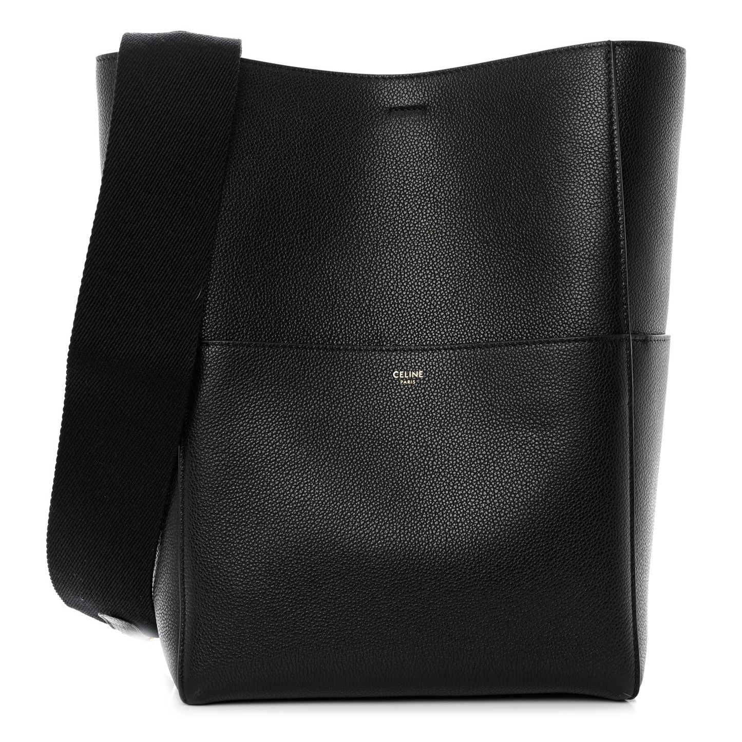 Soft Grained Calfskin Sangle Bucket Bag Black