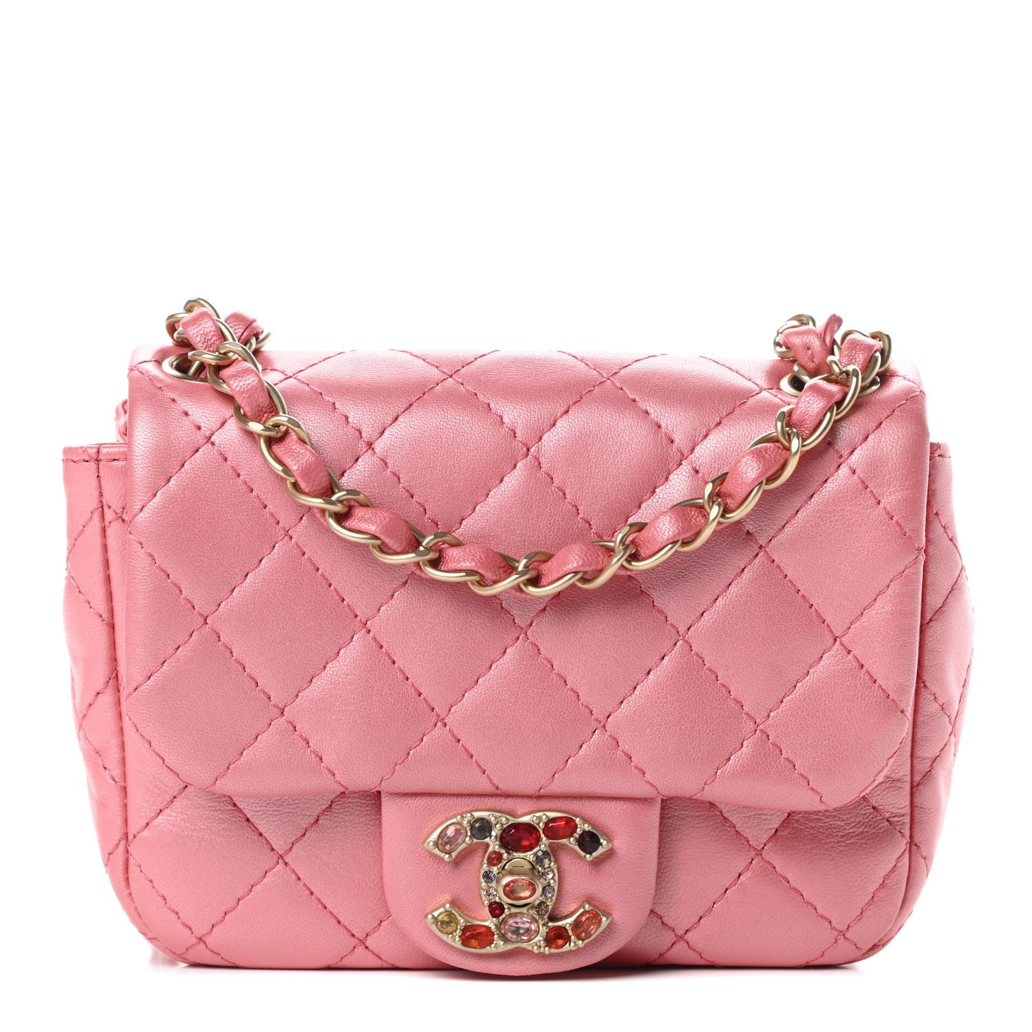 Chanel Iridescent Lambskin Quilted Precious Jewel Mini Square Flap Pink 1 of 11