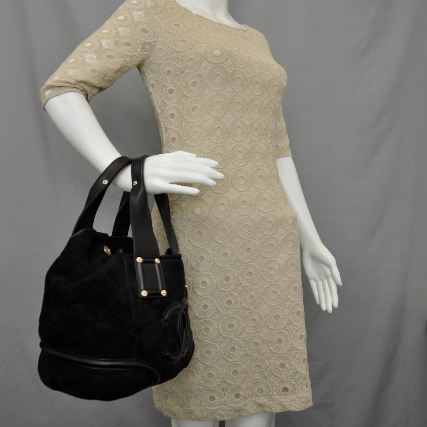 Suede Quilted CC Handbag Black