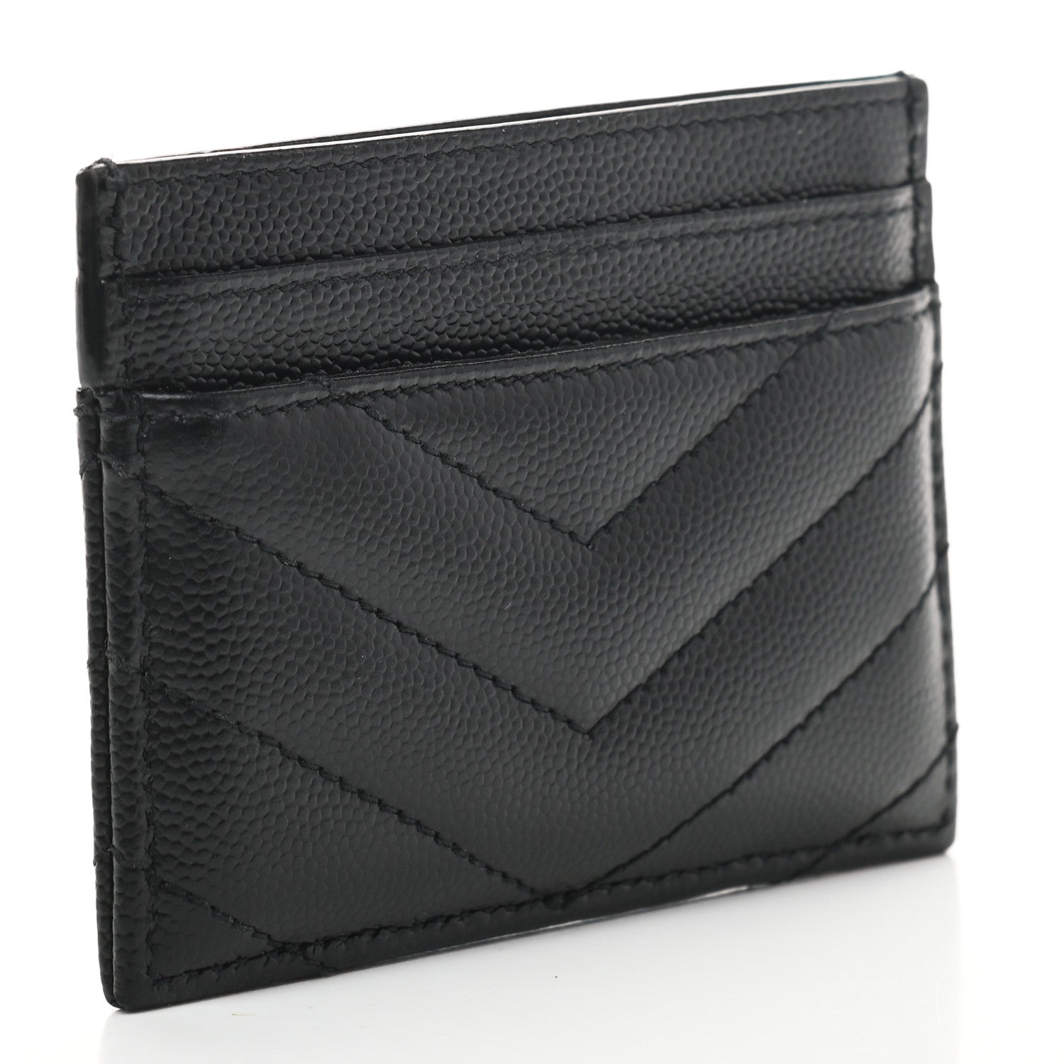 Saint Laurent Grain De Poudre Matelasse Chevron Monogram Credit Card Case Black 3 of 7