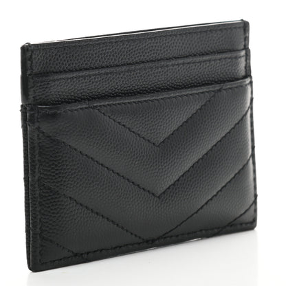 Saint Laurent Grain De Poudre Matelasse Chevron Monogram Credit Card Case Black 3 of 7